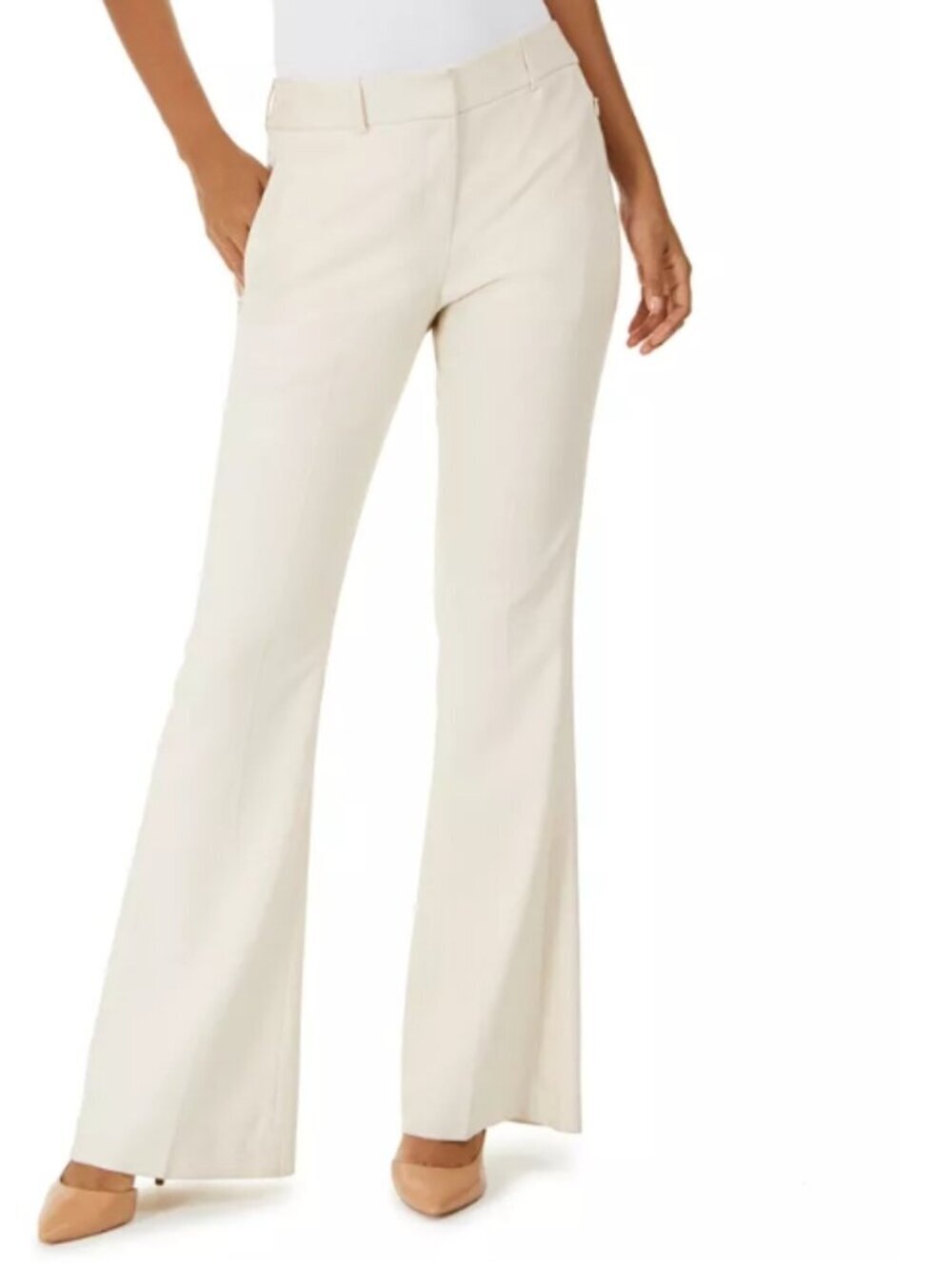 Elie Tahari Anna Slub Flared Pants Beige Size 2 NWOT